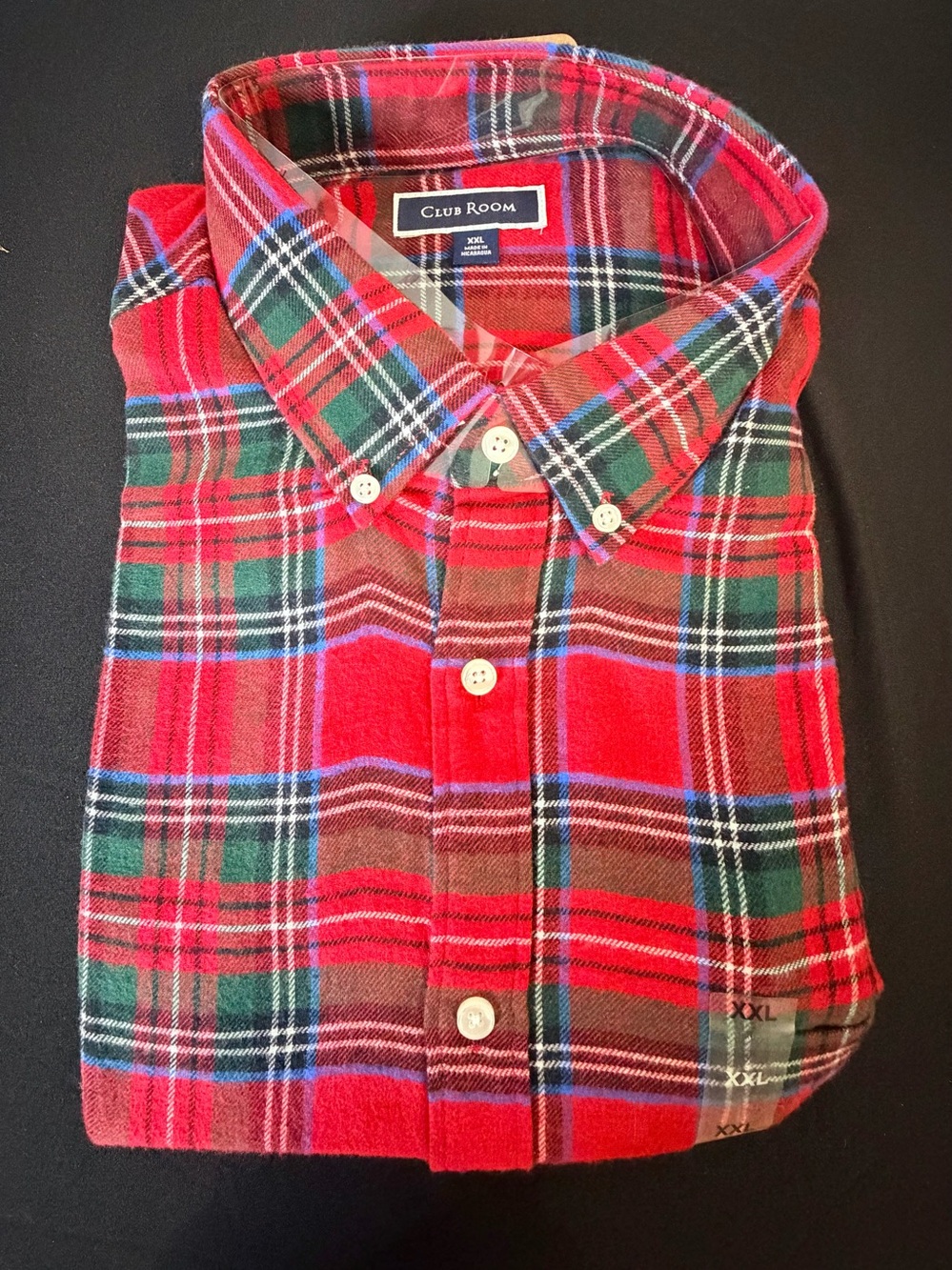 Club Room Buffalo Plaid Red Long Sleeve Flannel Men's Button Down Shirt XXL NWT